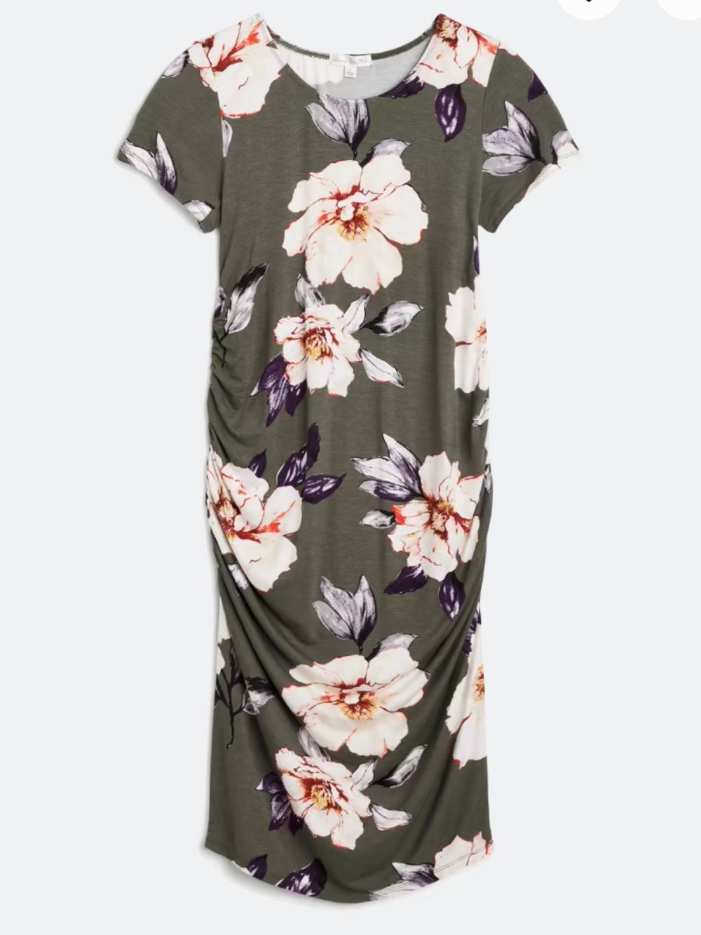 Nine Britton Hannah Maternity Fitted Short Sleeve Knit Dress Olive Floral Medium